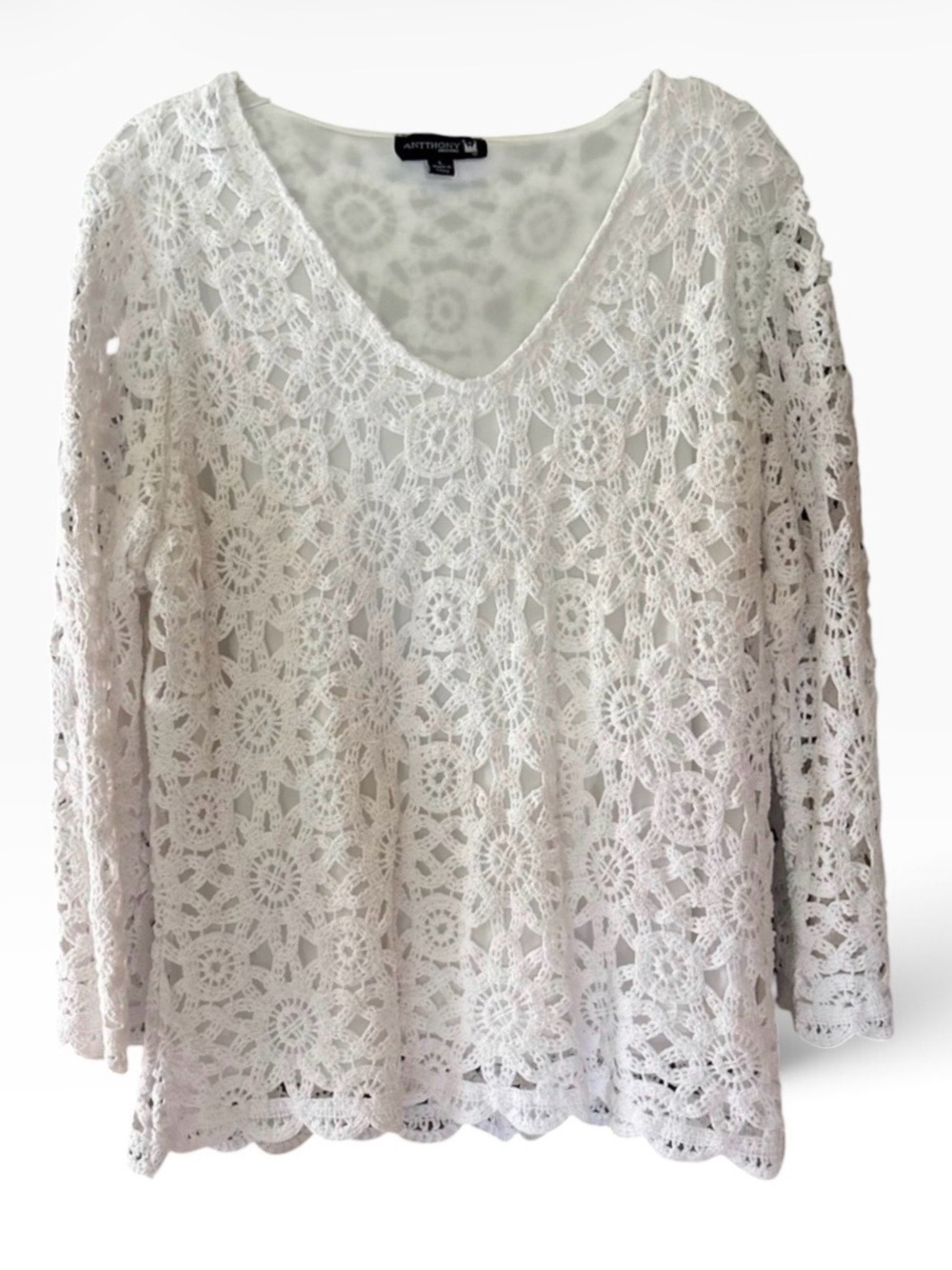 NWOT Antthony White Crochet Lace V-Neck Tunic Size L